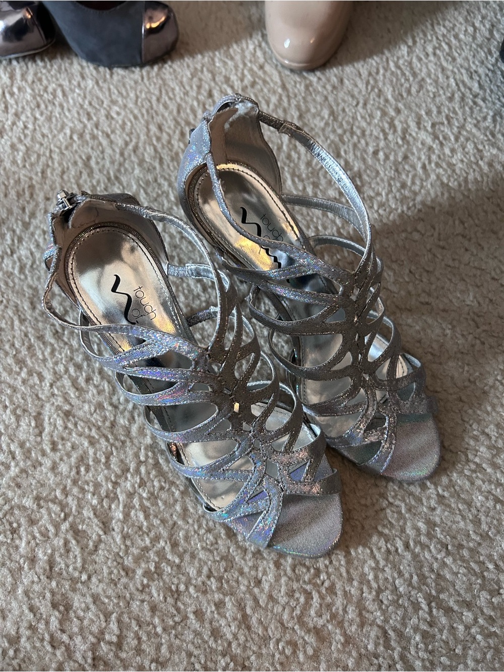 Nina Shoes Silver Strappy Stiletto Heels - Picture 2 of 3
